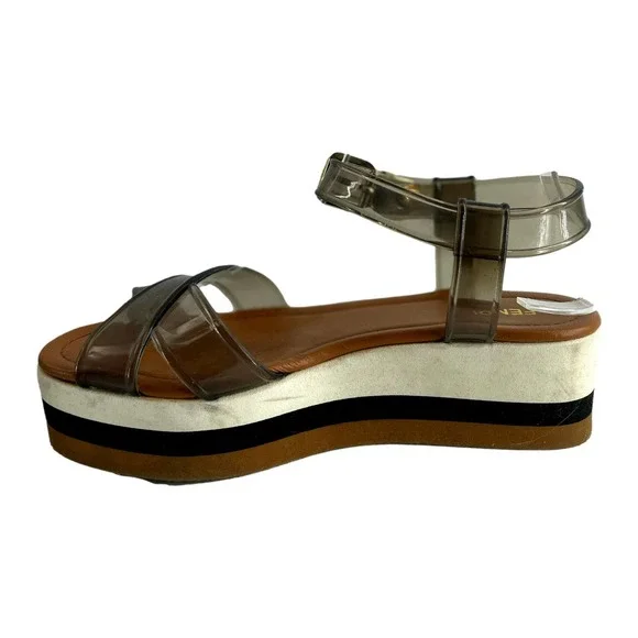 Fendi Black White & Tan Flat Platform Sandal  European Size 37  EUCEUC - Picture 9 of 12